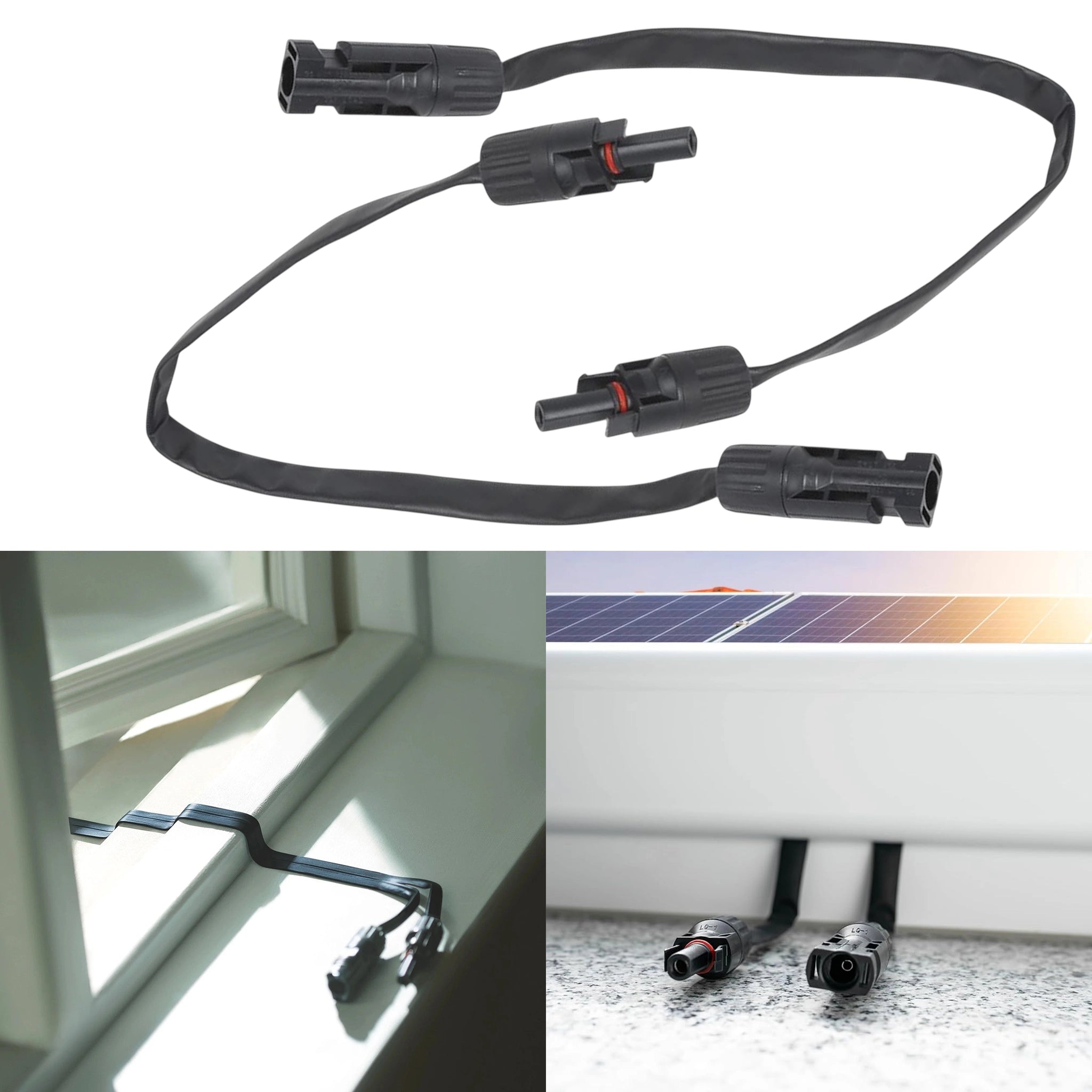 35cm Super Flat Cable MC4 Solar Extension Cable - Ultra‑Thin Under Door/Window Pass‑Through Design