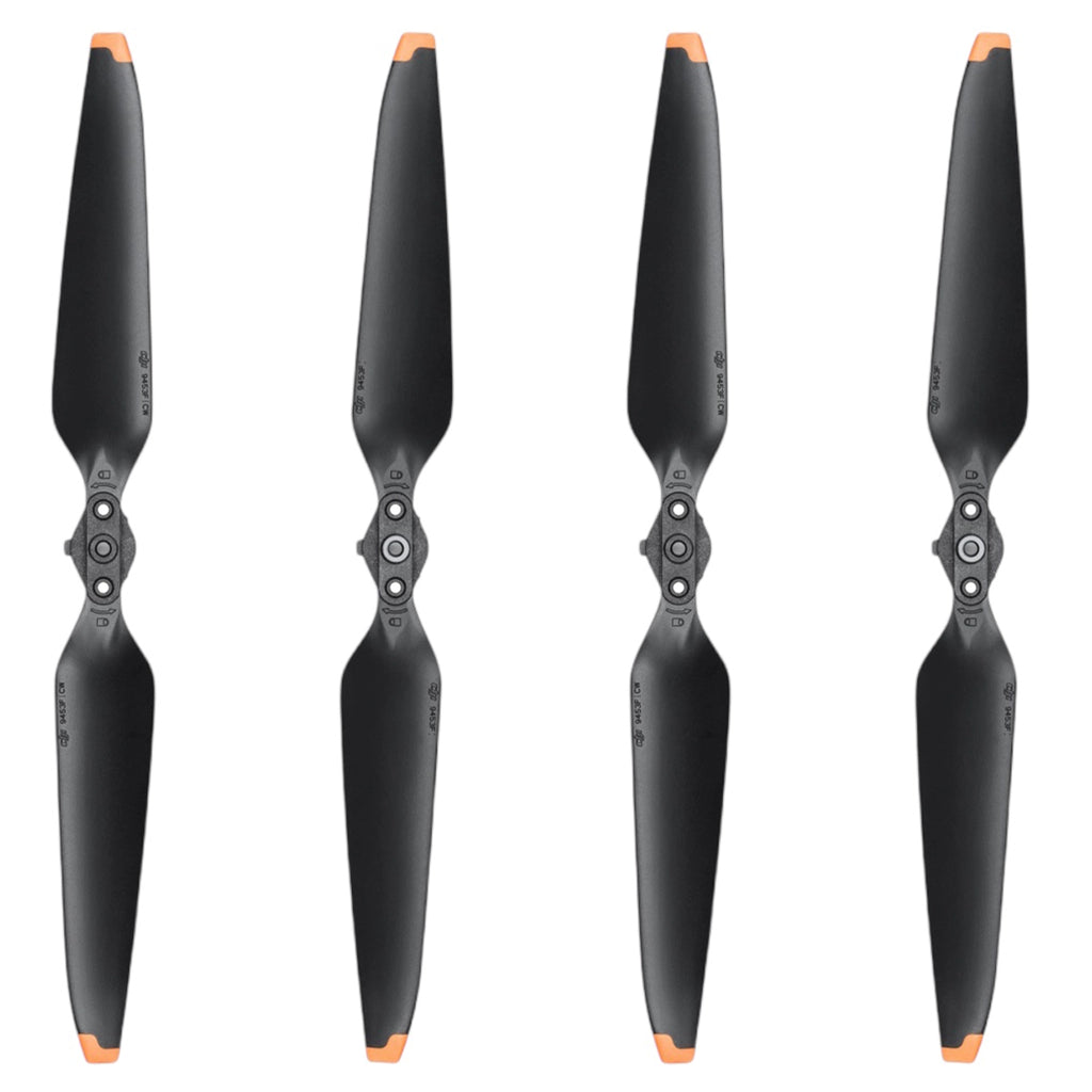 DJI 9453F Low-Noise Propellers (4-pack) for Mavic 3 drones. ~2dB quieter, +2 min flight time. Durable nylon (30% fiberglass) and quick-release design.