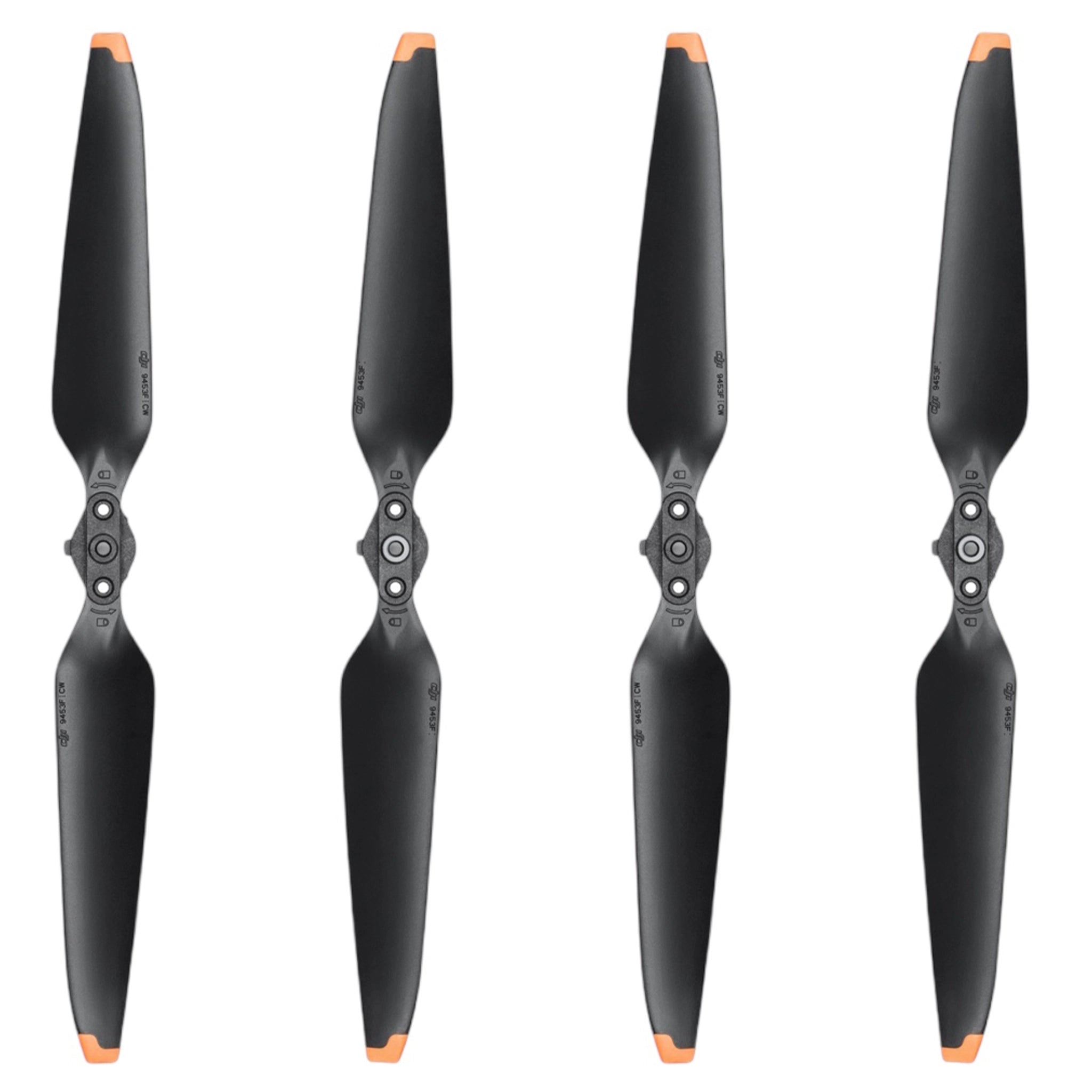 DJI 9453F Low-Noise Propellers (4-pack) for Mavic 3 drones. ~2dB quieter, +2 min flight time. Durable nylon (30% fiberglass) and quick-release design.