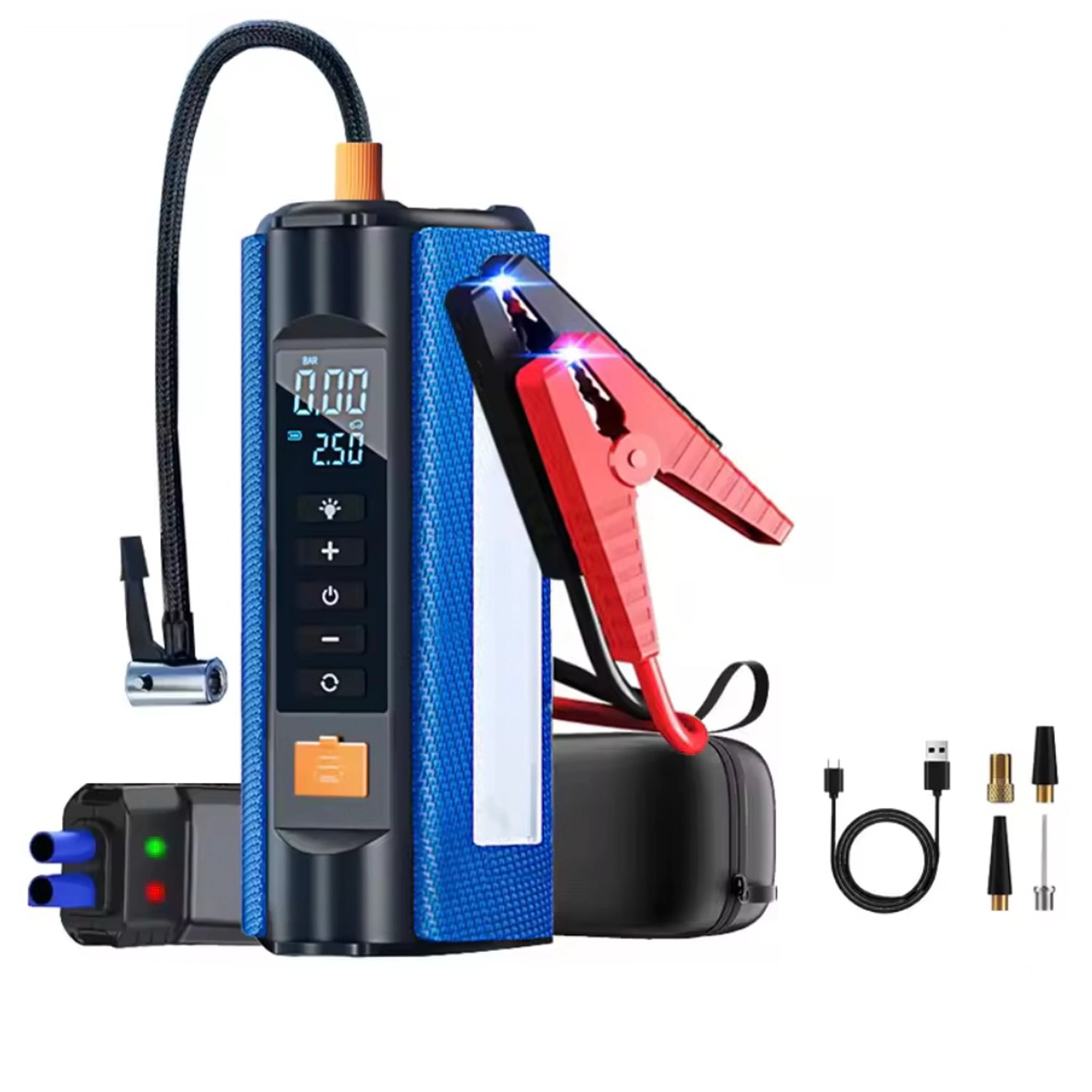 Ozio 4-in-1 12V Jump Starter 1500A + 150PSI Air Compressor, 8400mAh Power Bank & LED SOS Light