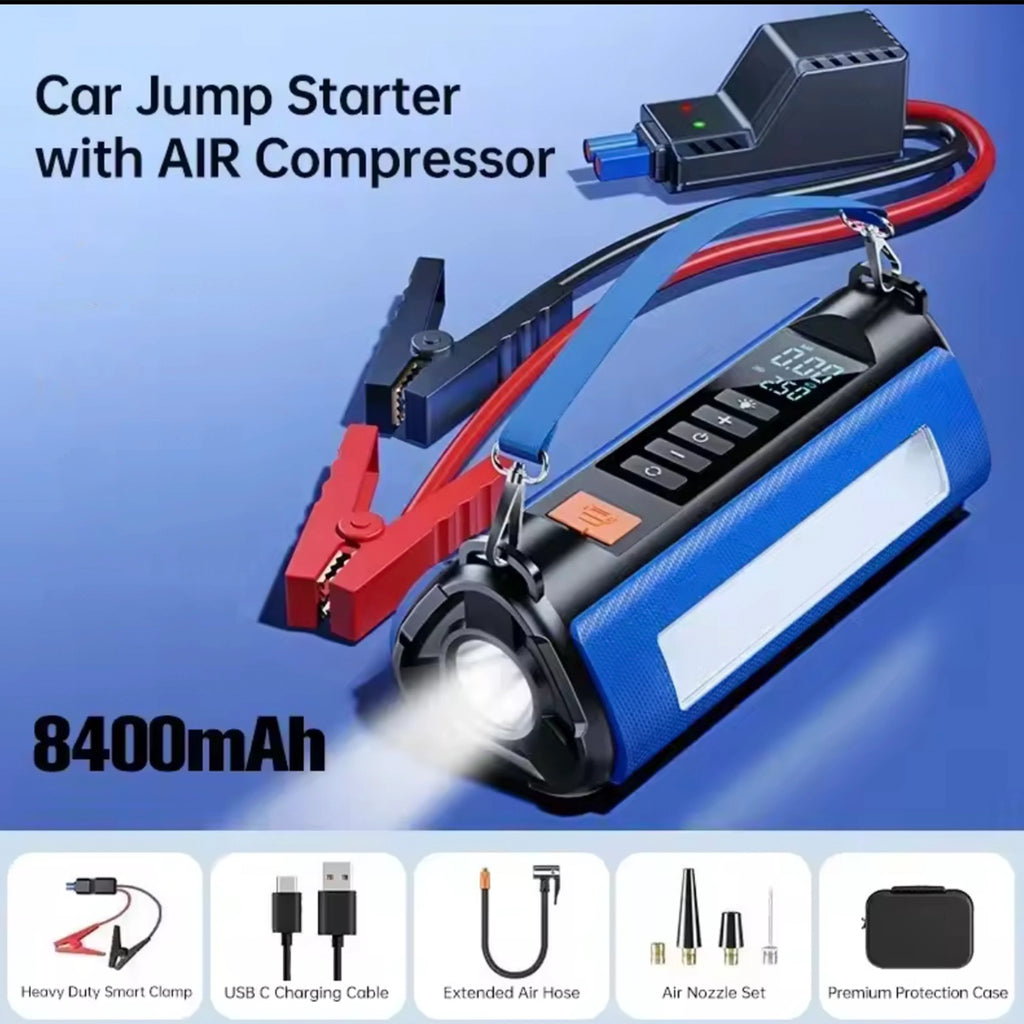 Ozio 4-in-1 12V Jump Starter 1500A + 150PSI Air Compressor, 8400mAh Power Bank & LED SOS Light