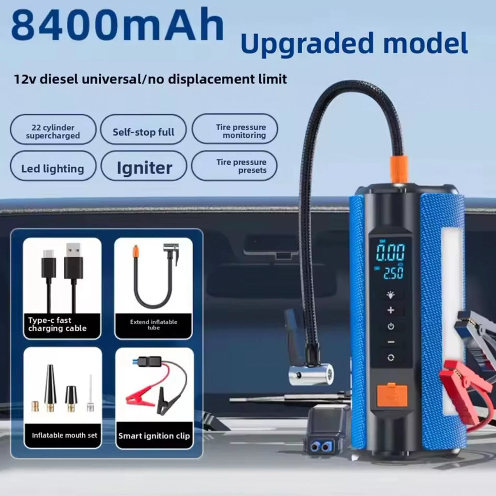Ozio 4-in-1 12V Jump Starter 1500A + 150PSI Air Compressor, 8400mAh Power Bank & LED SOS Light