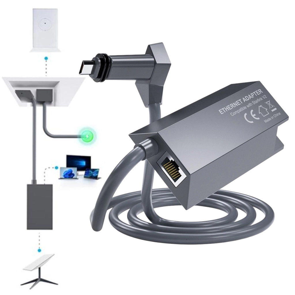Starlink Ethernet Adapter V2 (Gen2) - Gigabit RJ45 LAN Port for Rectangular Dish, 0.92m Shielded Cable